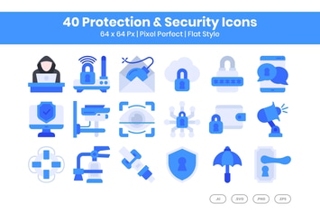 40 Protection & Security Icons Set - Flat