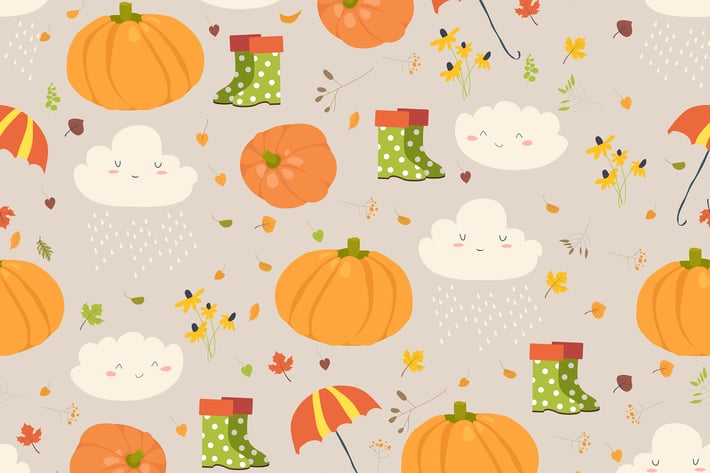 Vector seamless pattern with pumpkins and autumn 