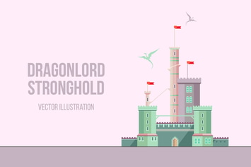 Dragonlord Stronghold Flat Illustration