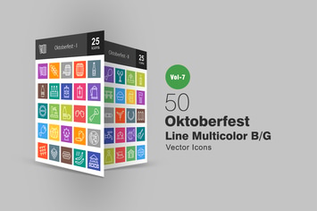 50 Oktoberfest Line Multicolor B/G Icons