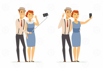 A couple making selfie - vector illustration