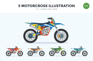 5 Extreme Motorcross Bike Vector Illustration Set 
