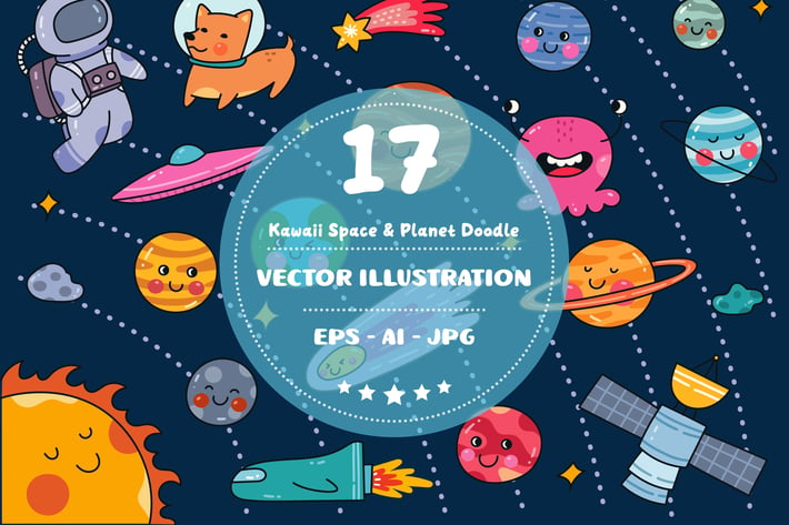 Kawaii Space and Planet Doodle Set