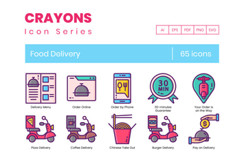 65 Food Delivery Line Icons