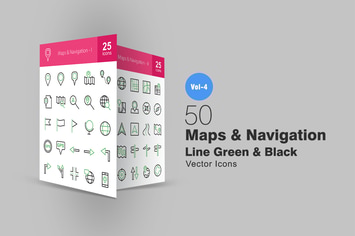 50 Maps & Navigation Line Green & Black Icons