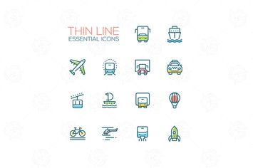 Means of transport - modern vector line icons