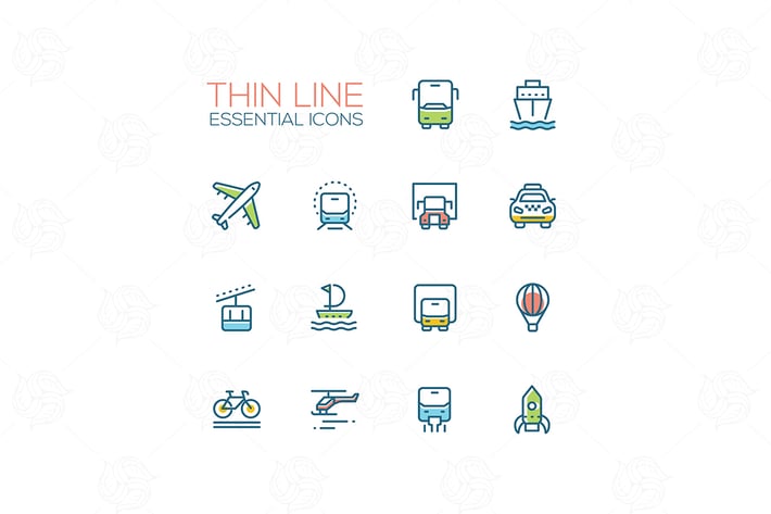 Means of transport - modern vector line icons
