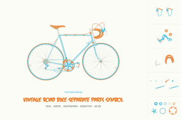 Vintage road bike separate parts symbol