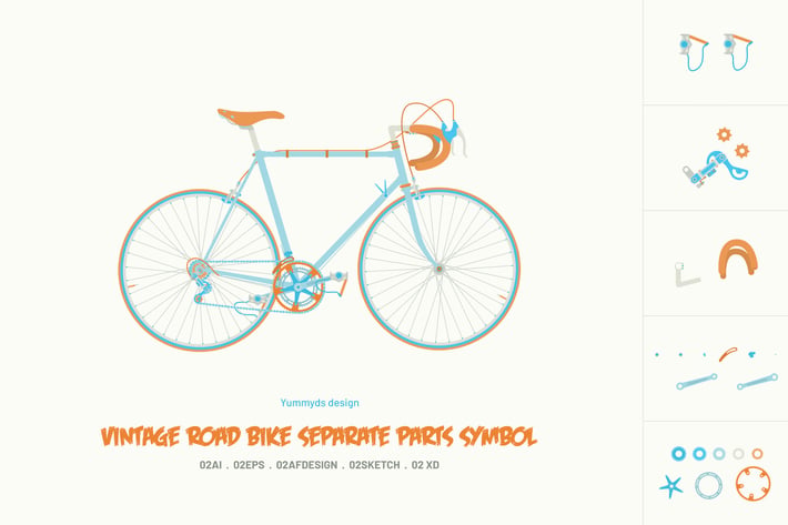 Vintage road bike separate parts symbol