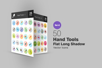 50 Hand Tools Flat Shadowed Icons