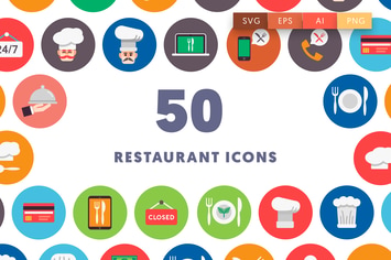 50 Restaurant Flat Icons