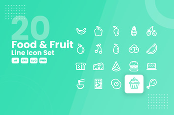 20 Food & Fruit Line Icon Set