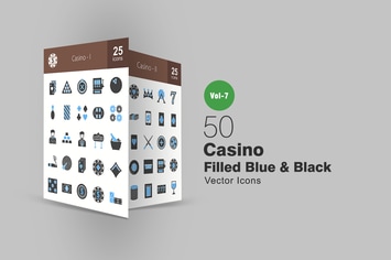 50 Casino Blue & Black Icons