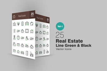 25 Real Estate Line Green & Black Icons