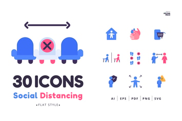 30 Social Distancing Icons Flat Style