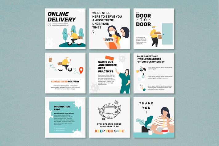 Online delivery vector template in new normal set