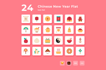 Happy Chinese New Year Flat Icon Set