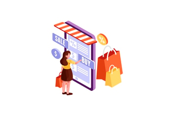 Isometric Woman making Online Shopping