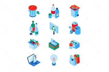 Waste sorting - modern colorful isometric icons