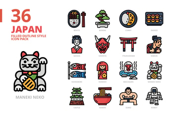 Japan Filled Outline Style Icon Set