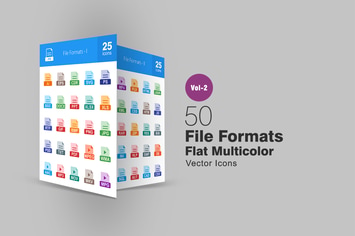 50 File Formats Flat Multicolor Icons