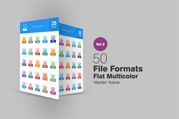 50 File Formats Flat Multicolor Icons