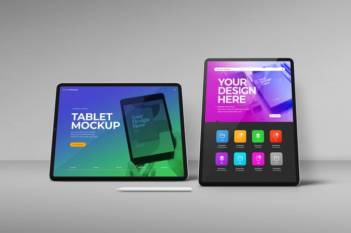 Tablet Mockup Landscape Portrait Floor Wall Scene