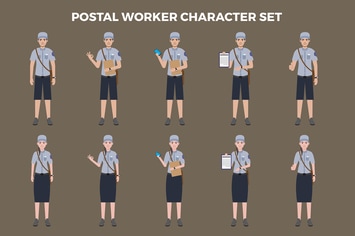 Postal Worker Character Set – Illustrations