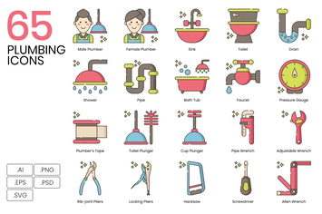 65 Plumbing Line Icons
