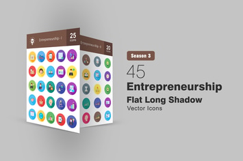 45 Entrepreneurship Flat Long Shadow Icons 