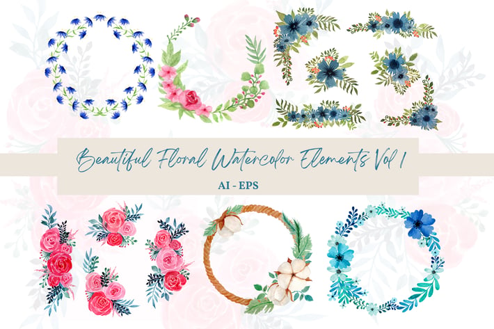 Beautiful Floral Watercolor Elements Vol 1