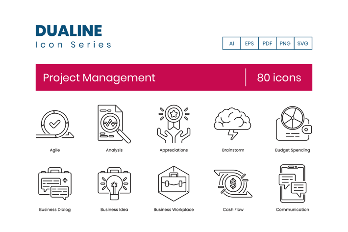 80 Project Management Line Icons