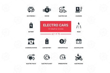 Electro cars - line design silhouette icons set