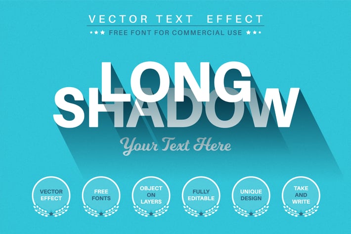 Long shadow - editable text effect,  font style