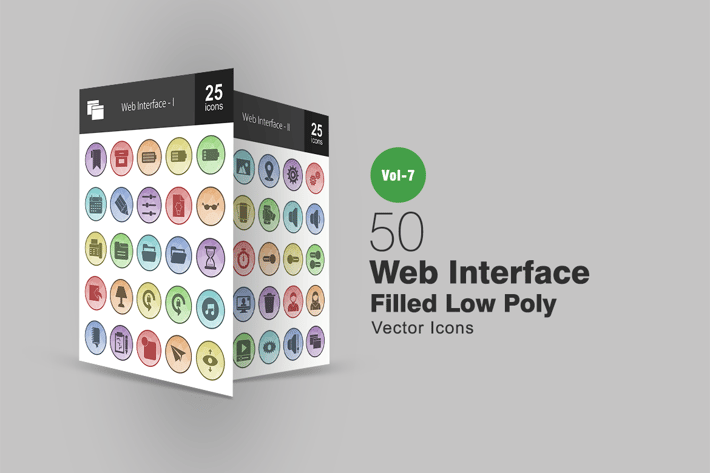 50 Web Interface Filled Low Poly Icons