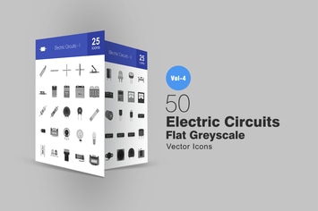50 Electric Circuits Greyscale Icons
