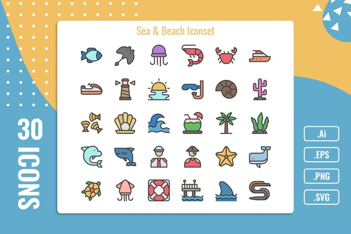 30 Iconset Sealife & Beach with 5 styles variant