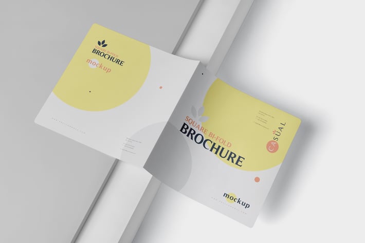 Square Bi-Fold Brochure Mock-Up Set - Round Corner