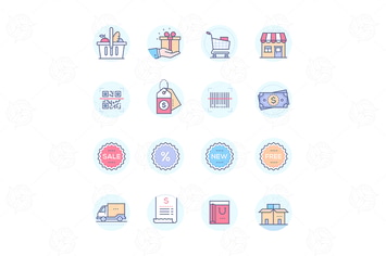 Shopping - modern vector colorful icons set