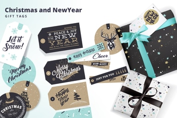 Set of Christmas and New Year’s Gift Tags