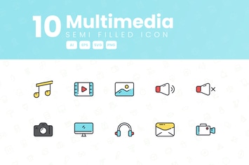 10 Multimedia Semi Filled Icon Collection