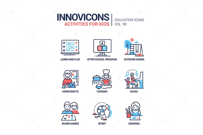 Activities for kids - line design style icons set