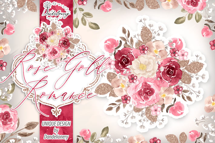 Watercolor Rose Gold Romance design