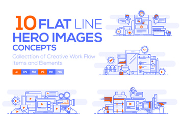 Set of Flat Line Color Banners Design Concepts