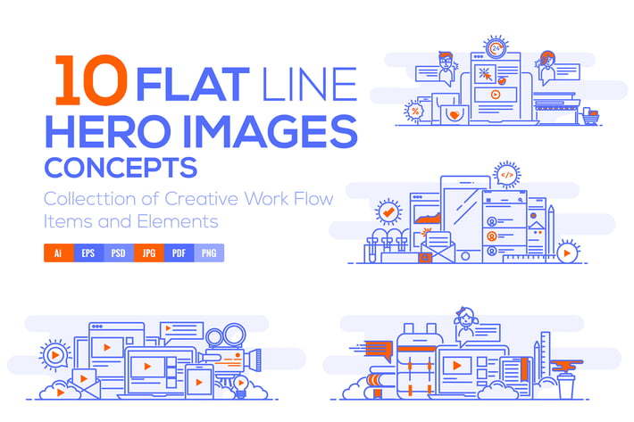 Set of Flat Line Color Banners Design Concepts