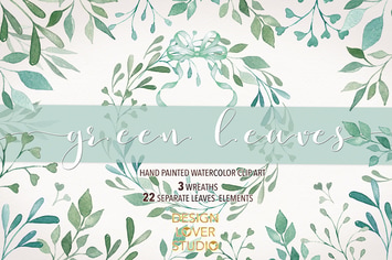 Watercolor "Green Leaves" clip arts