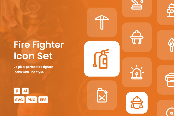 Fire Fighter Dashed Line Icon Set