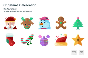 Christmas Celebration Flat Colored Icons