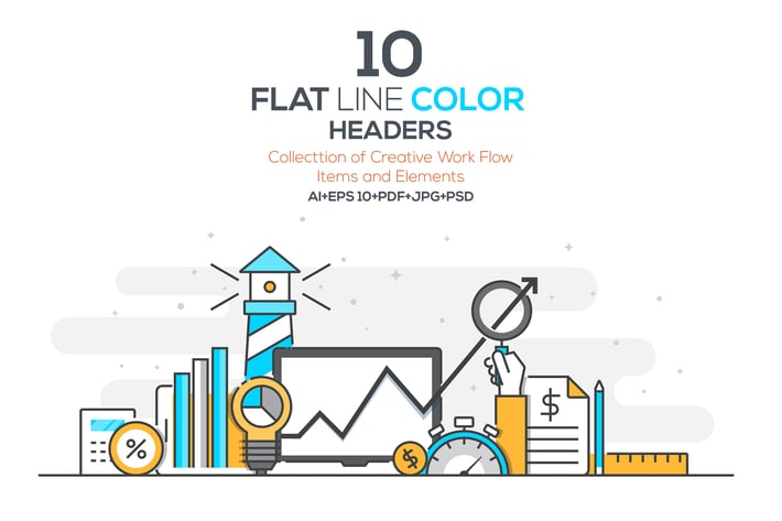 Set of Flat Line Color Banners