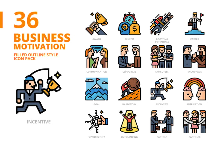 Business Motivation Filled Outline Style Icon Set